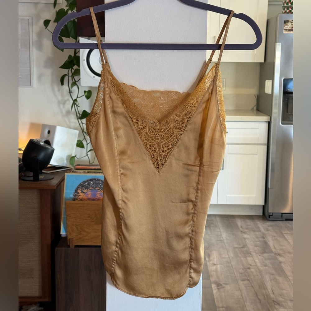 Free People Gold Lace Cami Top